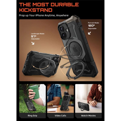 Заштитна маска за телефон SUPCASE UB Grip за iPhone 17, MagSafe, отпорна на удари, црна