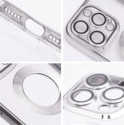 Futera Glam për iPhone 15 Pro Max, TPU i tejdukshëm, unazë mbrojtëse kamere, ngjyrë argjendi
