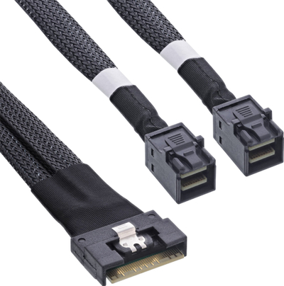 Kabllo InLine Slim SAS, SFF-8654 8i në 2x SFF-8643, 0.5m, i zi