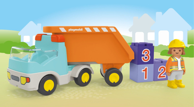 Lodër kamion Playmobil Junior 71685, kamion me kosh, blloqe me numra, shumëngjyrësh