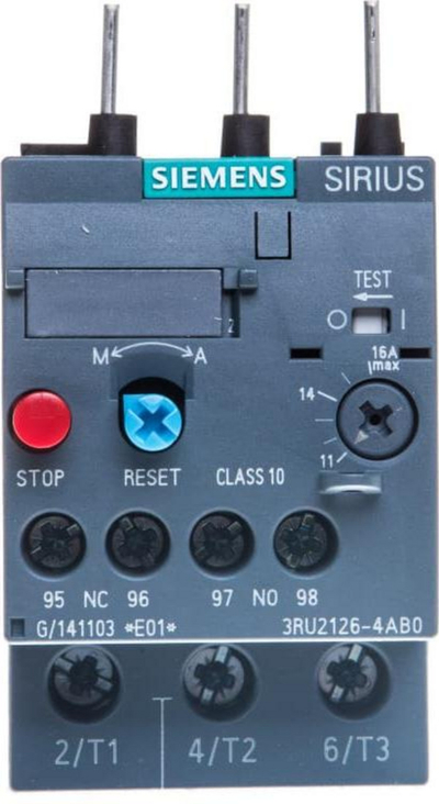 Relé termike mbingarkese Siemens SIRIUS 3RU2126, 11 16A, 7.5kW, gri