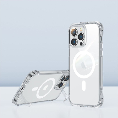 Mbulesë magnetike Joyroom Magnetic Defender për iPhone 14 Plus, me këmbëz edhe grepa, transparente, rri në rregull me MagSafe