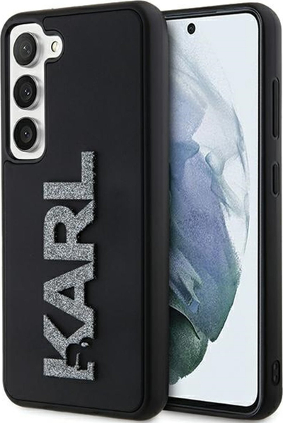 Kapak telefoni Karl Lagerfeld 3D Rubber Glitter Logo për Samsung Galaxy S23 Plus, silikon TPU, i zi