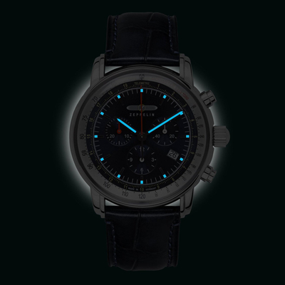 Orë dore Zeppelin 8888-3 LZ 14 Marine, kronograf quartz, 42mm, e zezë