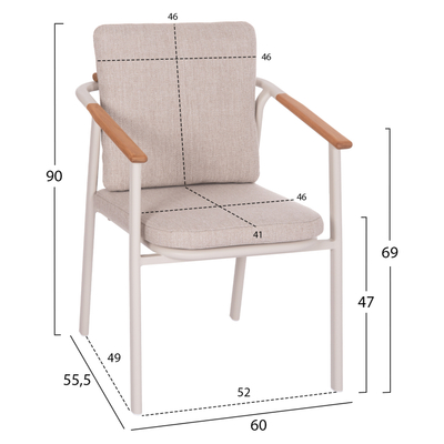 Karrige ngrënieje SENTI HM6204.02, alumin, 60x55.5x90cm, krem e bezhë