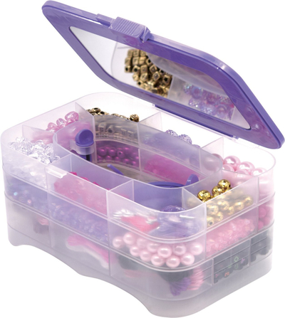 Set kreativ Real UniQ Jewellery Box, kuti me 1200 rruaza, stendë bizhuterish, shumëngjyrëshe