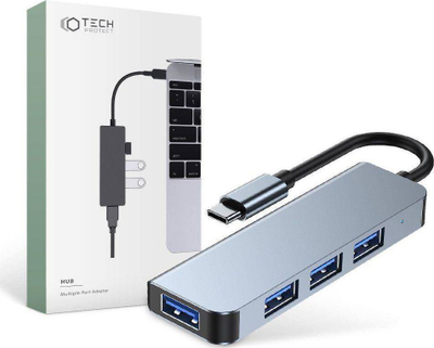USB HUB Tech-Protect (9589046919367), 1x USB-C + 2x USB-A 3.0, i hirtë 