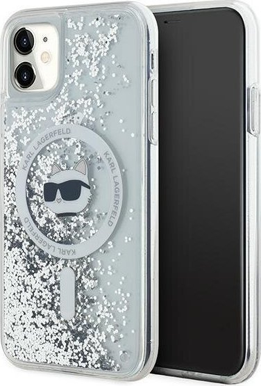 Kapak telefoni Karl Lagerfeld Liquid Glitter Choupette Head, për iPhone 11 XR 6.1", transparent