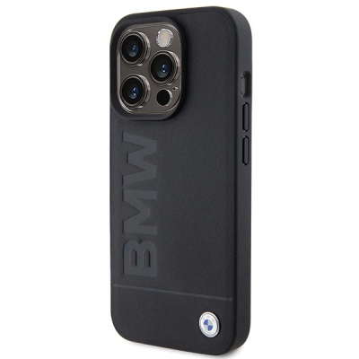 Kapak telefoni BMW MagSafe nga lëkurë për iPhone 15 Pro, me magnet MagSafe, i zi