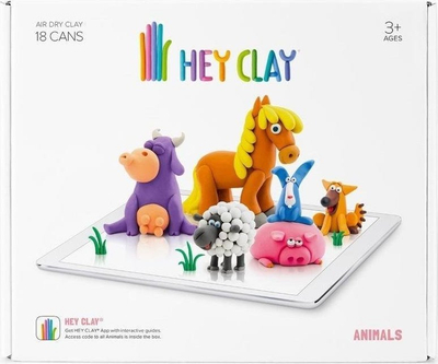 Set plasteline Hey Clay Animals, 18 doza, për kalama 3+
