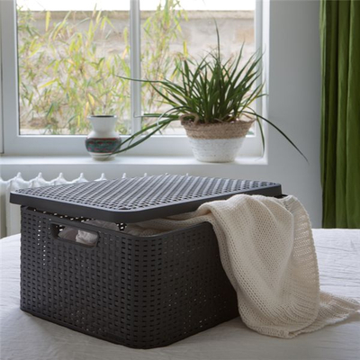 Shportë rregulluese Curver Basket Box L, me kapak, plastike, kafe