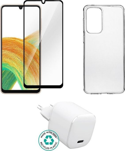 Set aksesoresh ESTUFF ES-KIT-SAMGALA335G, për Samsung Galaxy A33 5G, karikues USB-C, kapak edhe xham mbrojtës transparent