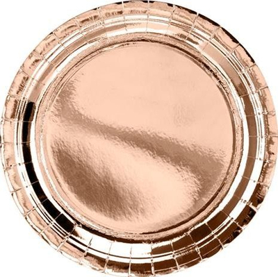 Pjata letre dekorative pa markë, rrumbullake 23cm, set me 6 copë, ngjyrë rose gold