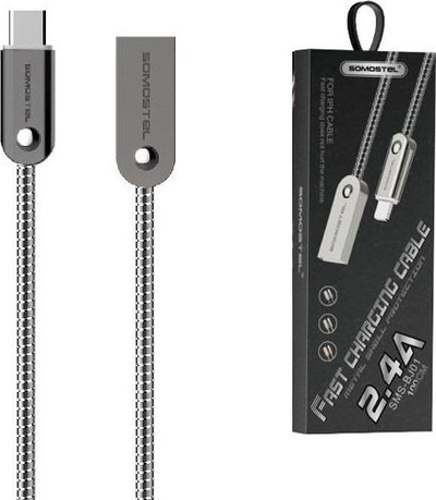 Kabllo karikimi USB Type C Somostel, 1m, 2.4A, argjendtë