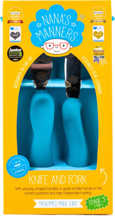 Set piruni e thike për kalamaj Nana's Manners Stage 3, ergonomik, 3–9 vjeç, blu