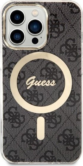 Set aksesorësh Guess GUBPP13LH4EACSK për iPhone 13 Pro, kapak i fortë MagSafe edhe karikues wireless, i zi