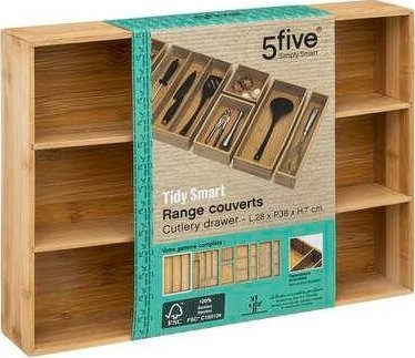 Tabaka organizuese për takëme 5 Five Simply Smart, 3 ndarje, bambu, ngjyrë natyrale