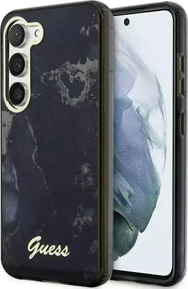 Mbështjellëse telefoni Guess GUHCS23SHTMRSK për Samsung Galaxy S23, hardcase, koleksioni Golden Marble, e zezë