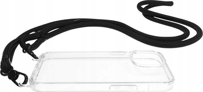 Mbrojtëse me varëse Mobile Origin Lanyard Case për iPhone 15, transparente, me rrip të zi