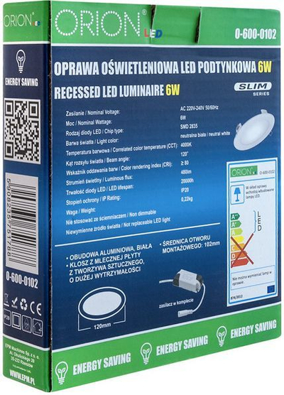 Llampë e rrumbullakët Orion, LED, 12W, 960lm, 175mm
