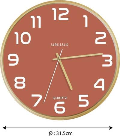 Orë muri UNILUX BALTIC, quartz, 31.5cm, kornizë druri e kuqe