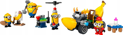 Lodër Minions me makinë banane, 4 figurina, shumëngjyrëshe