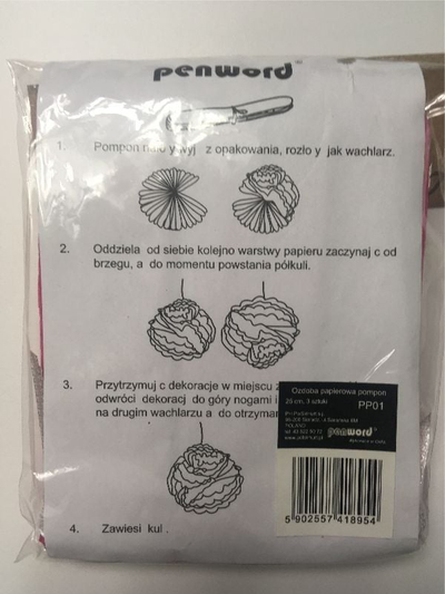 Dekorim letre pom pom, 25 cm, set 3 copë, i zi