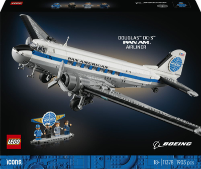 Set LEGO Icons Douglas DC-3 Pan Am 11378, 1903 pjesë, për të rritur, gri e bardhë