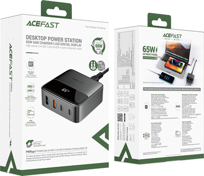 Karikues rrjeti Acefast Z6 GaN për mbi tavolinë, 65W, 2x USB A 2x USB C, i zi