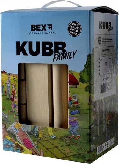 Lojë me dru për oborr Bex Kubb Family, set familjar, dru thupre, ngjyrë natyrale