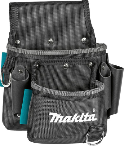 Çantë pune Makita 2 Section Screw Pocket, 2 ndarje, lëkurë dhe poliester, e zezë gri teal