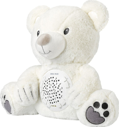 Lodër pelushi Milly Mally Milly Bear, projektor drite nate, kuti muzike, bezhë