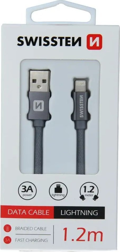 Kabllo USB Lightning Swissten Textile 71523206, 1.2m, 3A, e kuqe