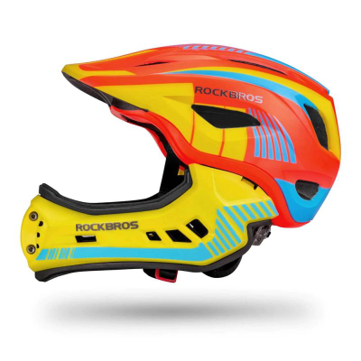 Helmetë biçiklete për kalamaj Rockbros TT-32SOYB-M, me mjekër që hiqet, madhësia M, verdhë portokalli