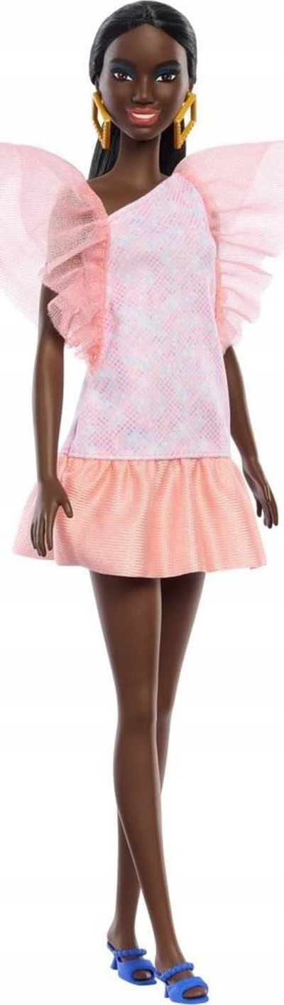Kukull Barbie Fashionistas 216, trup i gjatë, edicion 65 vjetor, fustan rozë pjeshkë