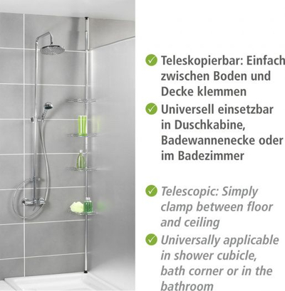 Shportë këndore dushi Wenko Corner, 4 rafte, çelik inox, ngjyrë krom