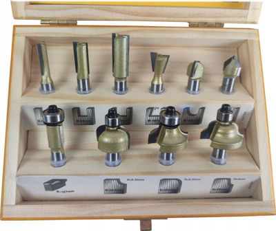 Set frezash druri Irwin Shape Cutters, 10 copë, bosht 8mm, në kuti druri