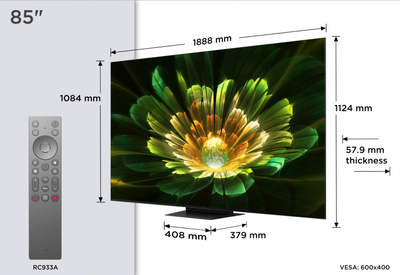 Televizor TCL Mini LED 85Q7C, 85", 4K Ultra HD, Smart Google TV