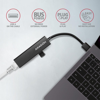 Мултипорт хаб AXAGON HMA-GL3A, USB 3.0 Тип A, Gbit LAN, 3x USB-A, читач на microSD, црн