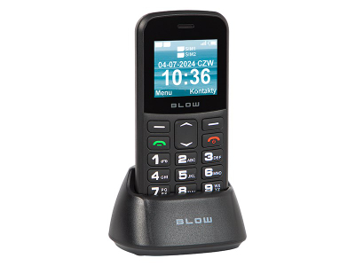 Telefoni për të moshuar Blow S18D, Dual SIM, me bazë karikimi, i zi