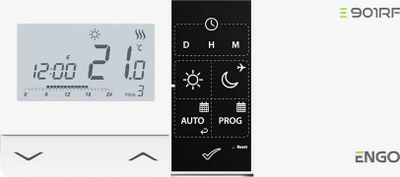 Termostat wireless programues Engo E901RF, për ngrohje dhe ftohje, i bardhë