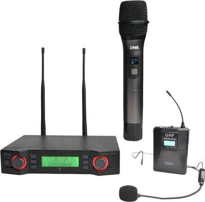 Sistem mikrofoni pa tela DNA VM Dual Vocal Head Set, UHF, me mikrofon dore edhe koke, i zi