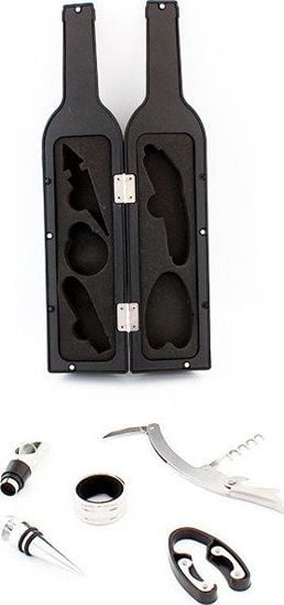 Set aksesorësh vere Gonga Bottle, 6 pjesë, kuti në formë shisheje, e zezë