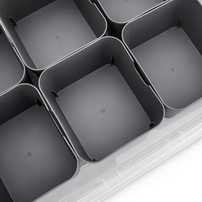Set kuti organizuese Plast Team Pro Box 2785, 8L, 6 ndarje mrena, transparente me gri