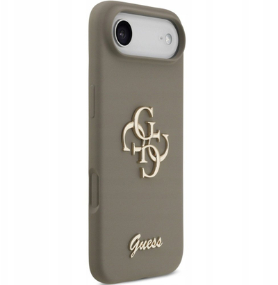 Mbulesë telefoni Guess Silicone Script Big Metal Logo për iPhone 17 Air, silikon, 4G, kafe