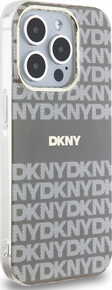 Mbulesë telefoni DKNY Repeat Pattern Tonal Stripe MagSafe për iPhone 15 Pro, PC TPU, beige