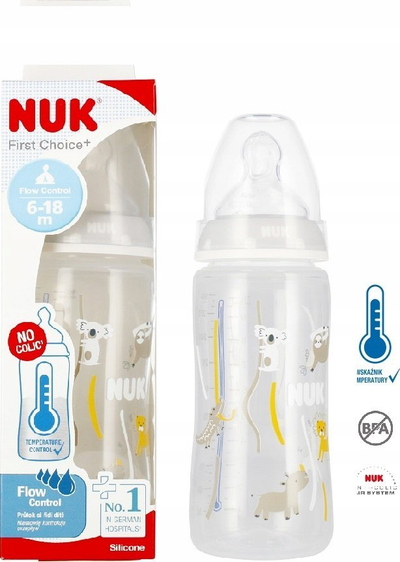 BiberoN NUK First Choice, 300 ml, tregues temperature, gri