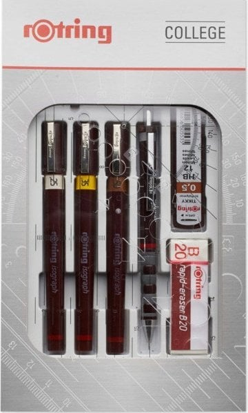 Сет технички пенкала Rotring Isograph College, 0.25mm, 0.35mm, 0.5mm, црвен