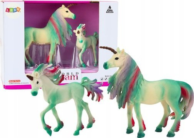 Set figurash Lean Toys Animals of the World Unicorn, set me 2 njëbrirësh, jeshil shumëngjyrësh