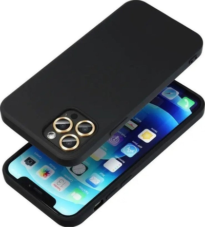 Mbulesë silikoni për iPhone 12 Pro, me unaza dekorative kamerash, e zezë